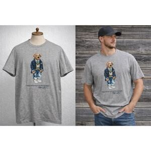 Polo Bear Ralph Lauren Heather Gray Short Sleeve T-shirt Classic Fit Mens Small